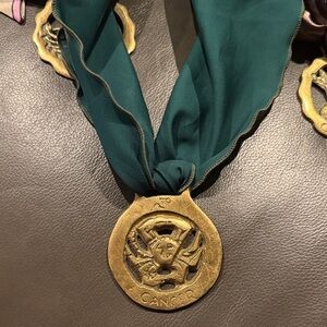 Gold-Tone Cancer Zodiac Horse Brass with Vintage green Scarf